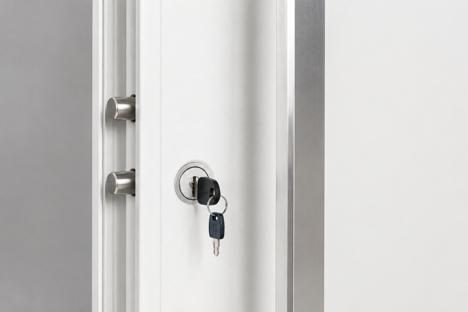 Puerta Barmetal Portada Country 2830PF Blanca Plati instalada en fachada moderna GBA