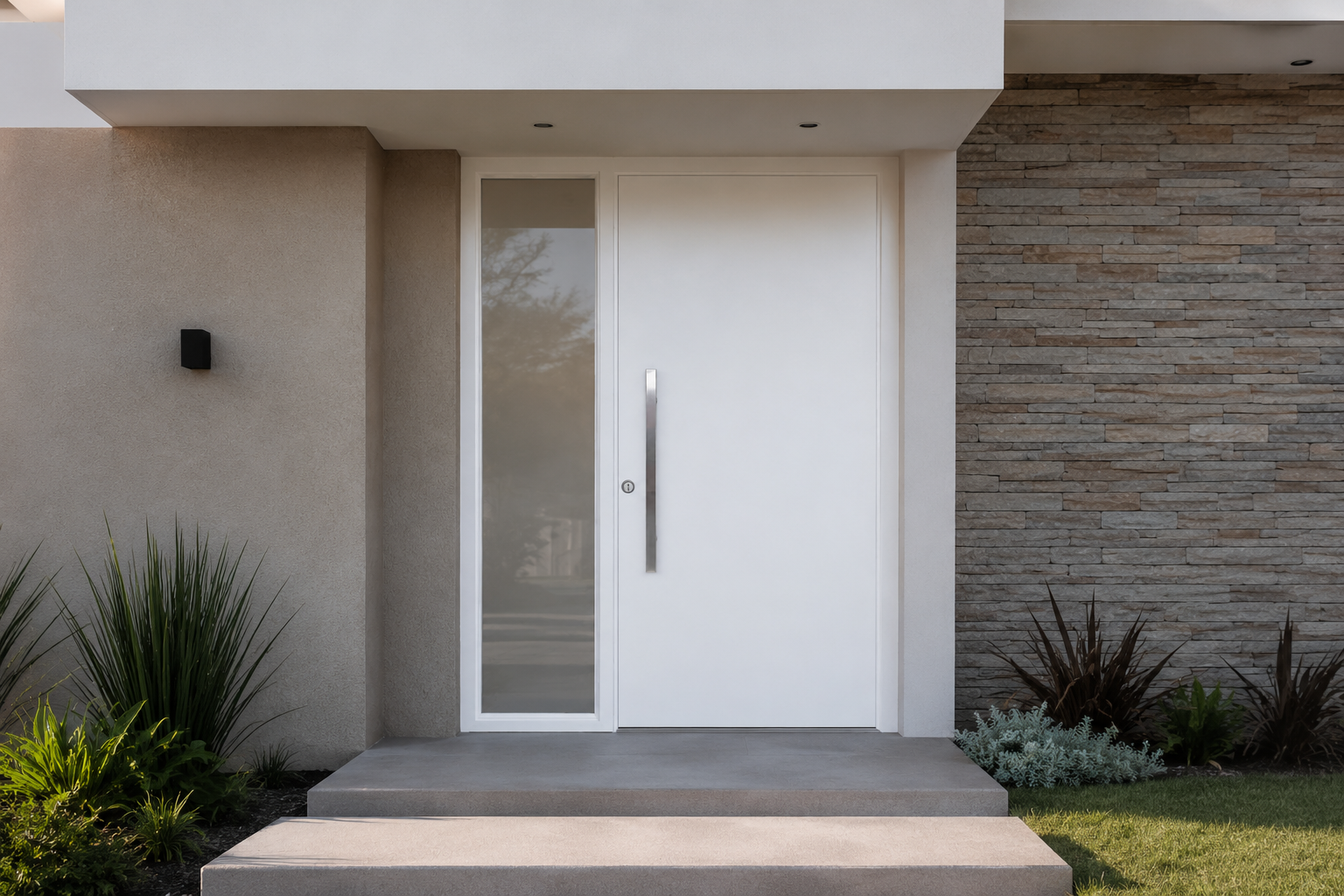 Detalle europerfil + cerrojos y barral inox Barmetal Portada Country 2830PF Blanca Plati
