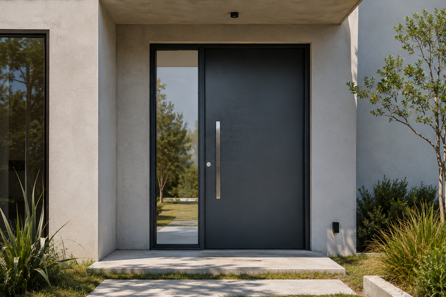 Puerta Barmetal Portada Country 2830PF Negra Plati instalada en fachada moderna GBA