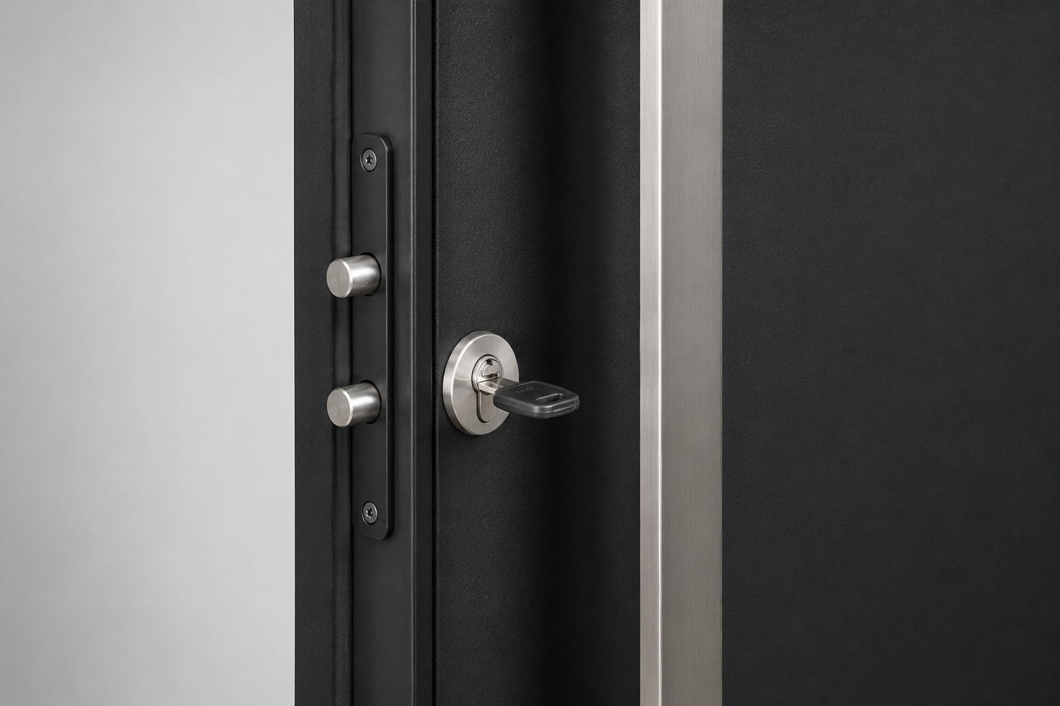 Detalle europerfil + cerrojos y barral inox Barmetal Portada Country 2830PF Negra Plati