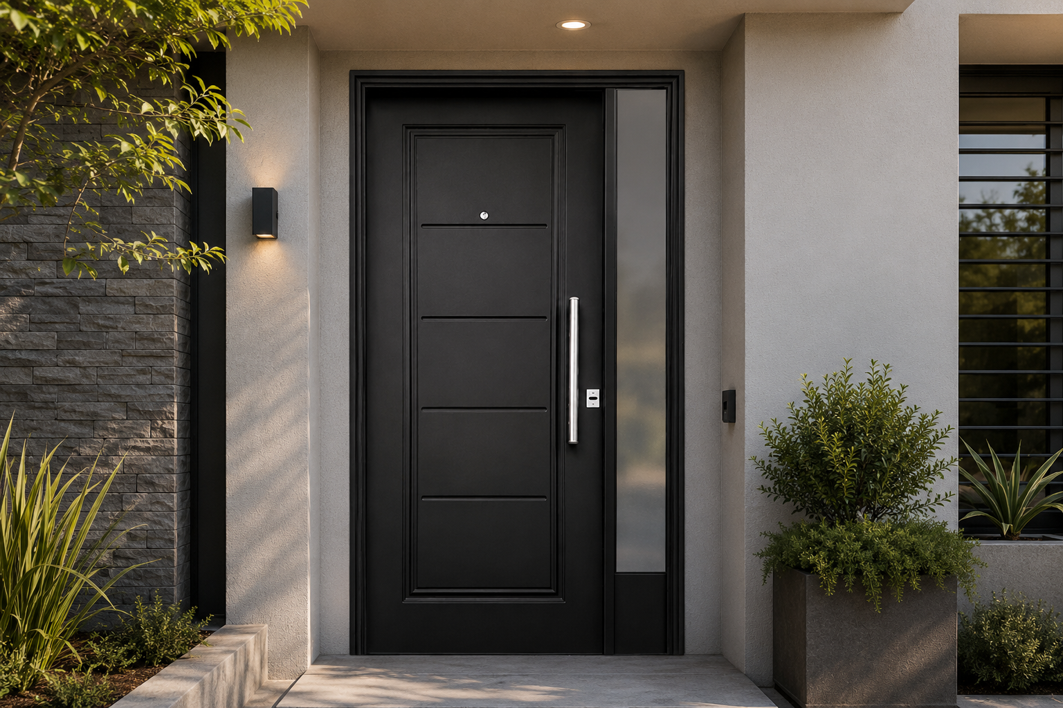 Puerta Barmetal 330 instalada en fachada moderna GBA