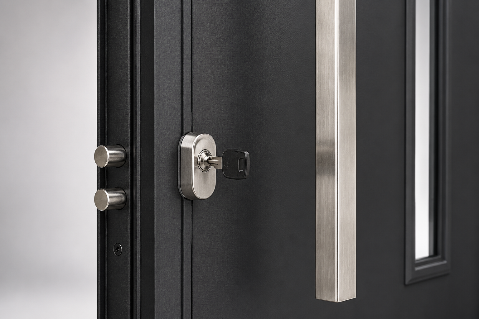 Detalle europerfil + cerrojos y barral inox Barmetal 1800PF Negra Plati