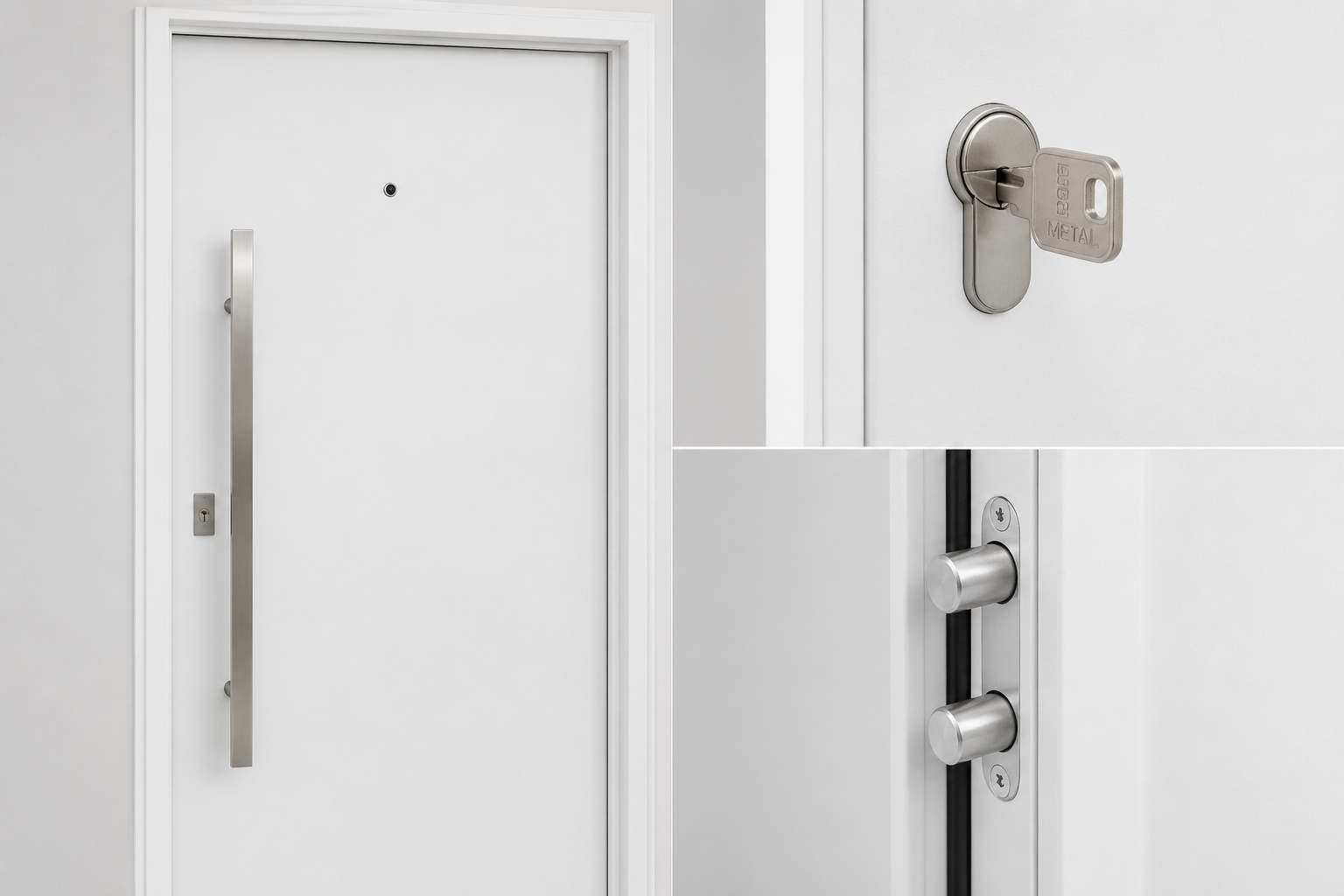 Detalle europerfil + cerrojos y barral inox Barmetal 1830PF Blanca Plati