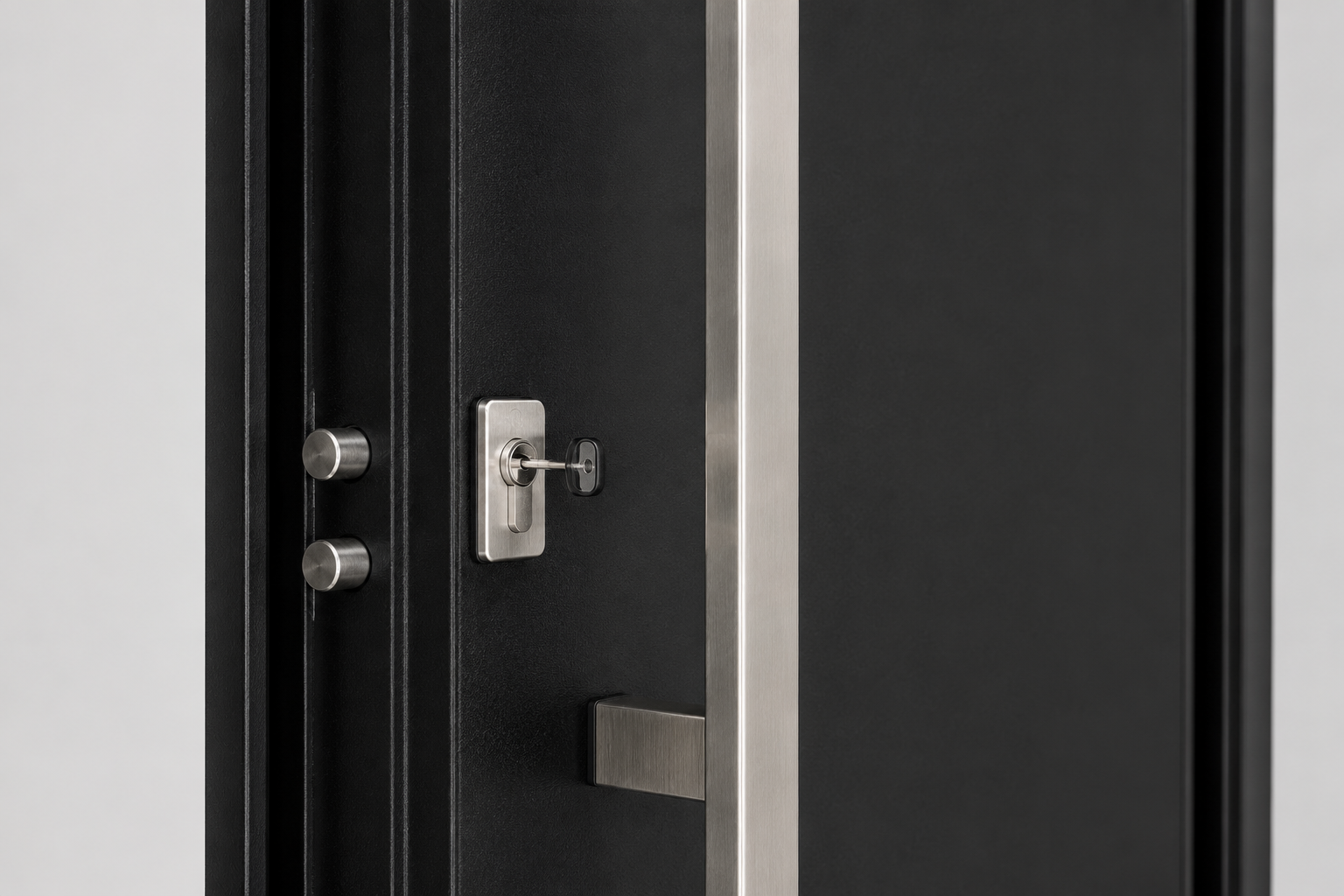 Detalle europerfil + cerrojos y barral inox Barmetal 1830PF Negra Plati
