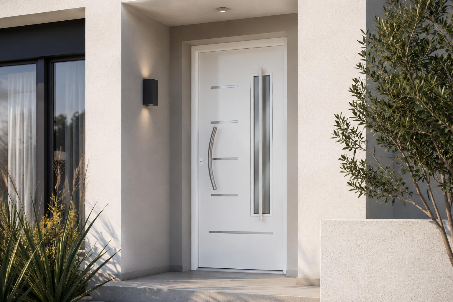 Puerta 308 Blanca Modelo Capri Capri instalada en fachada moderna GBA