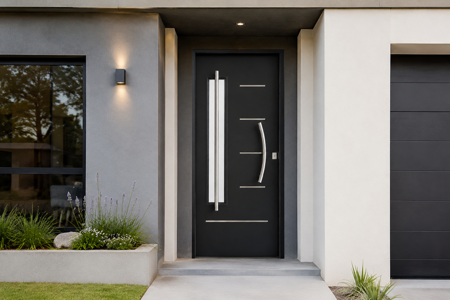 Puerta 308 Negra Modelo Capri Capri instalada en fachada moderna GBA