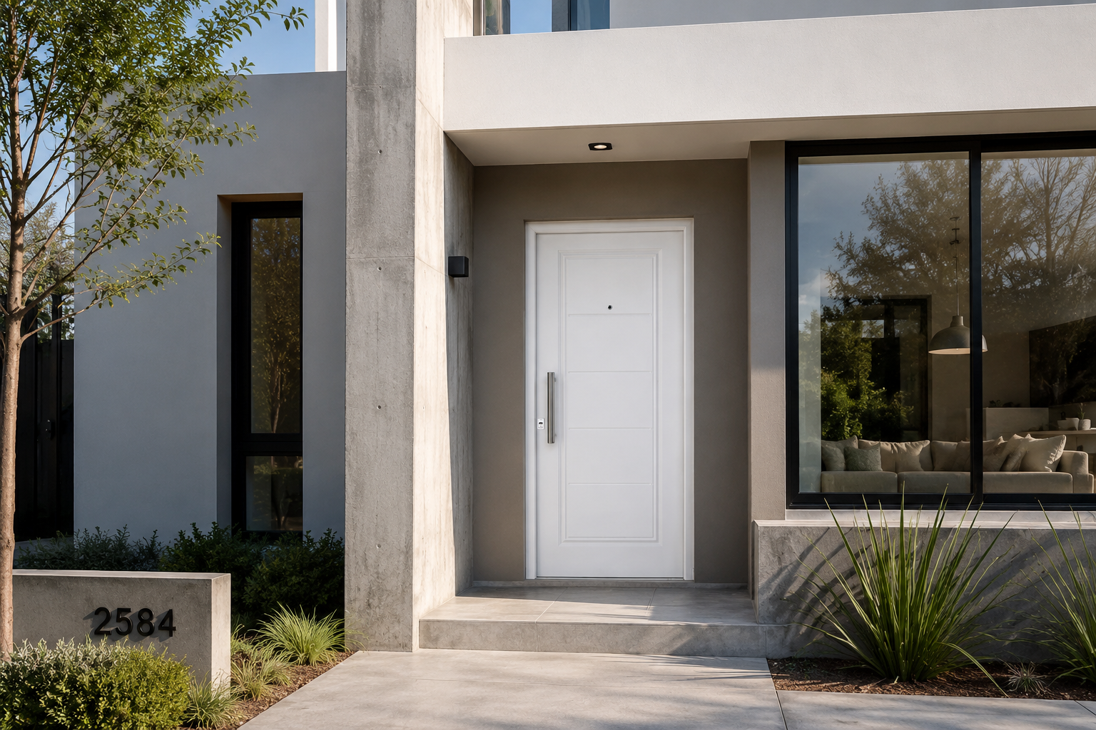 Puerta Barmetal 330 Blanca instalada en fachada moderna GBA