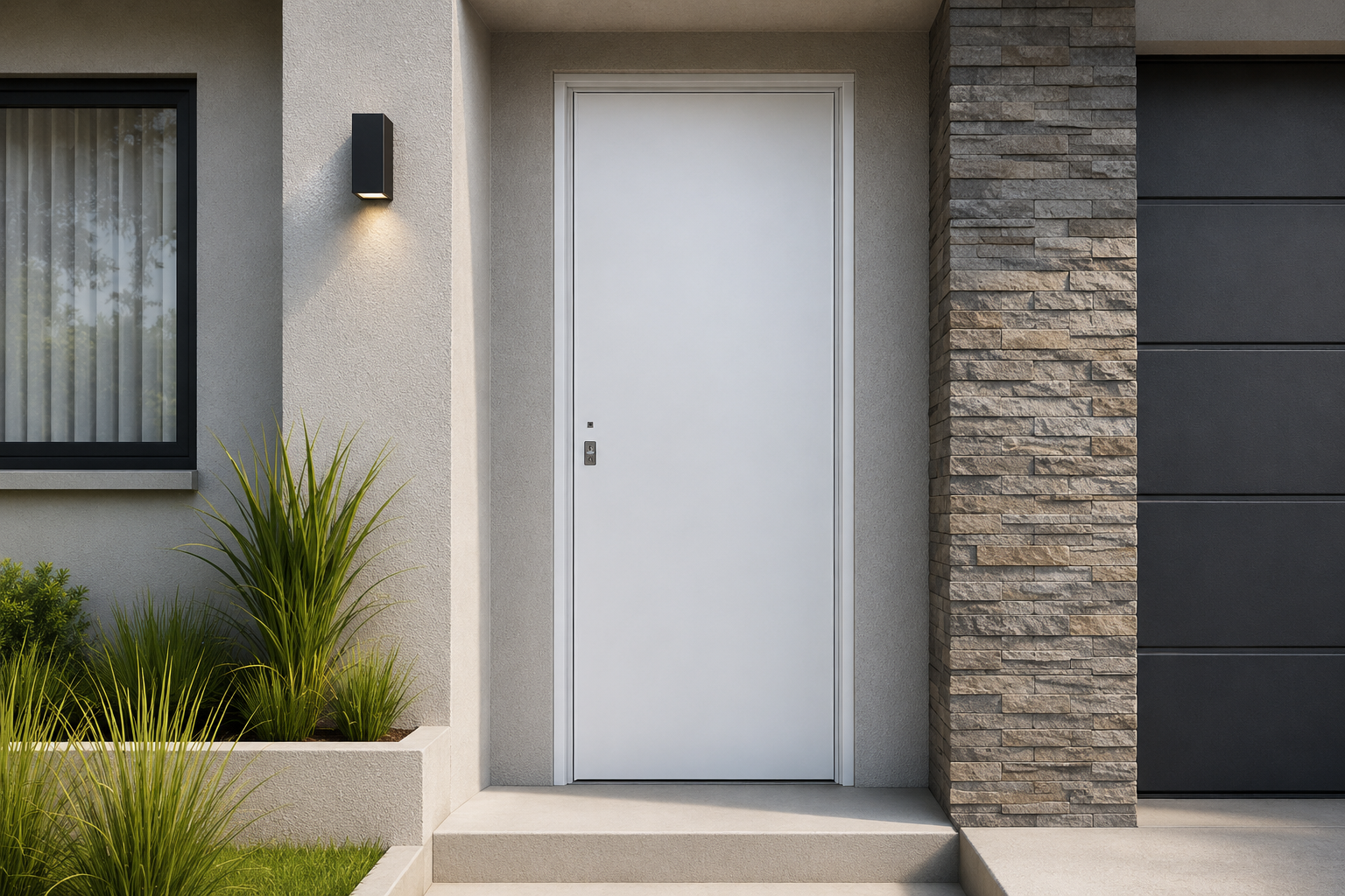 Puerta Adramet #400 instalada en fachada moderna GBA