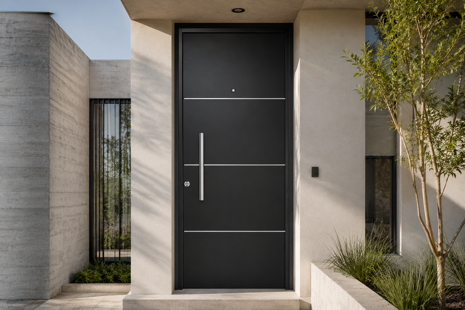 Puerta Adramet #450 instalada en fachada moderna GBA