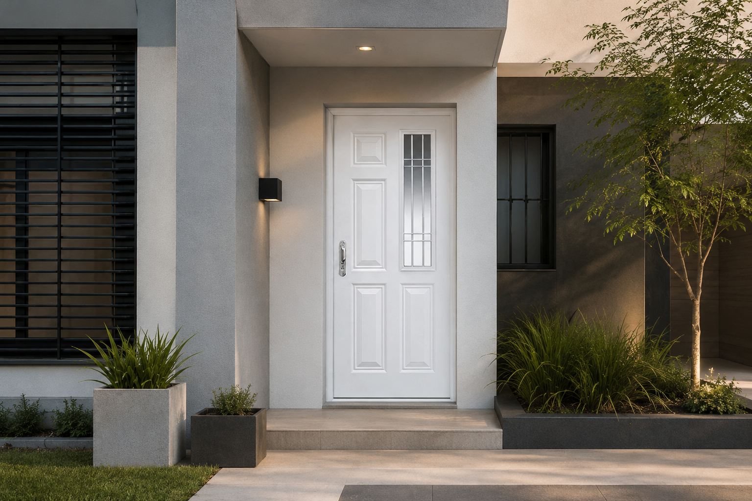 Puerta Barmetal 630 Blanca instalada en fachada moderna GBA