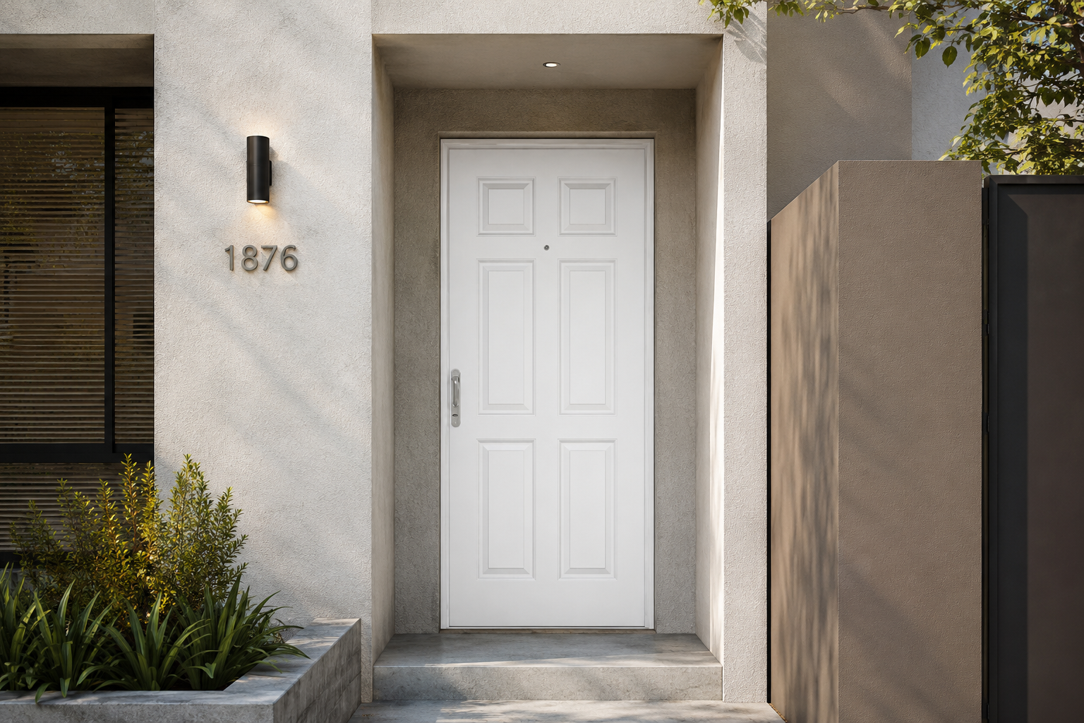 Puerta Barmetal 730 Blanca instalada en fachada moderna GBA