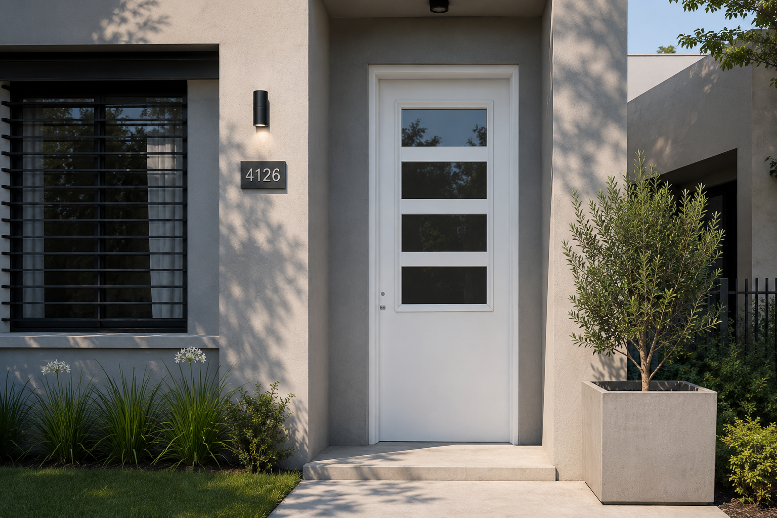Puerta Barmetal 810 Blanca instalada en fachada moderna GBA