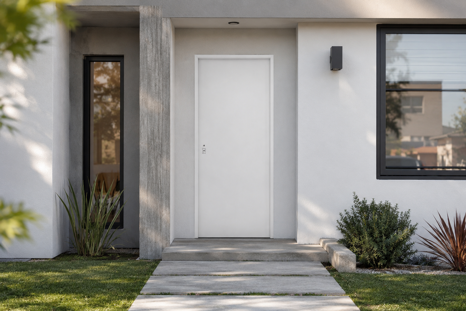 Puerta Barmetal 830 Blanca instalada en fachada moderna GBA