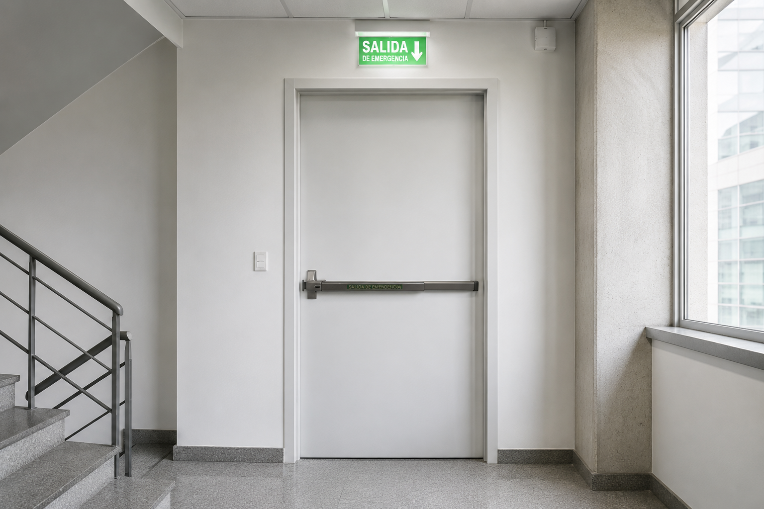 Puerta Cortafuego F60 Barmetal instalada en edificio — salida de emergencia