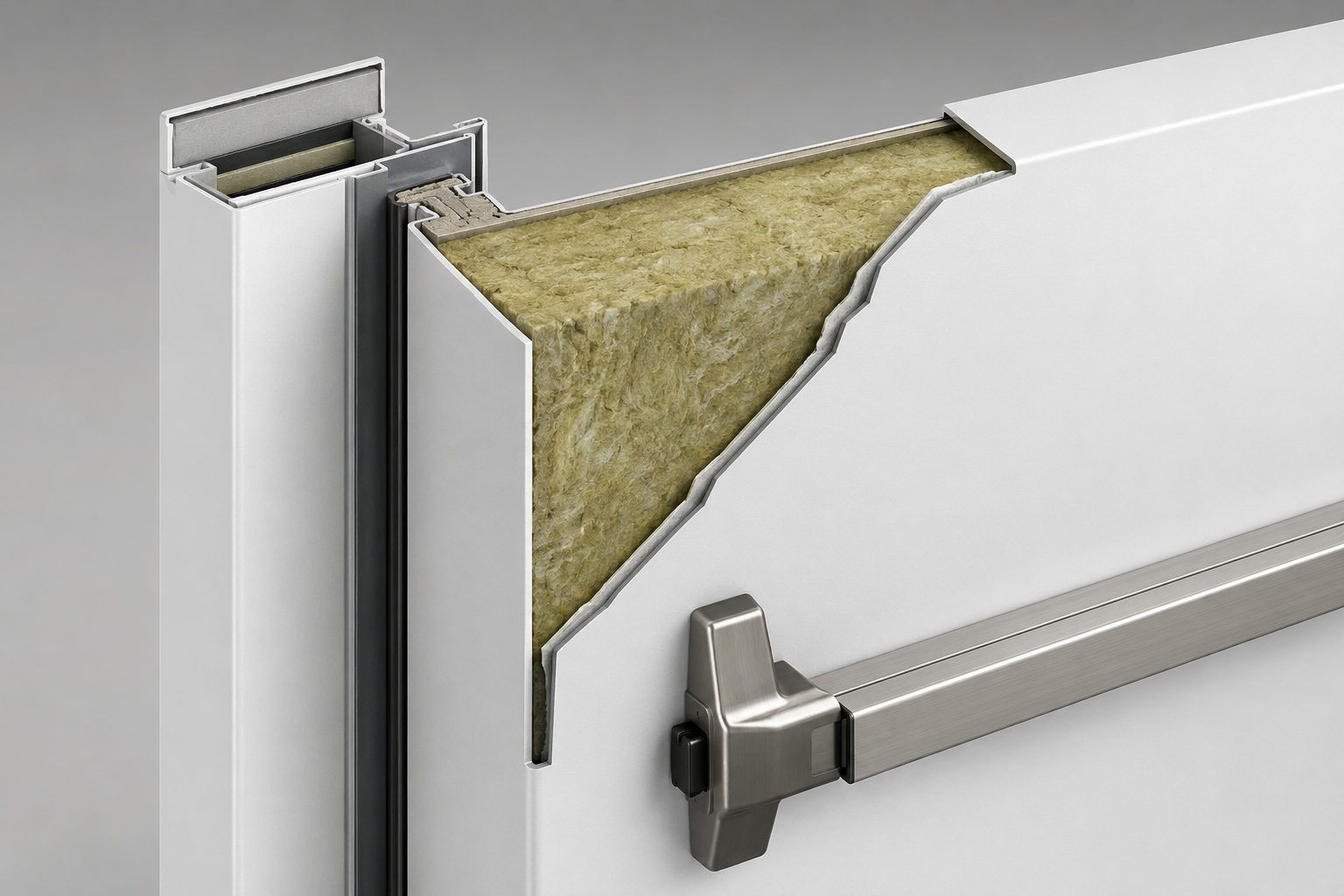 Detalle interior lana mineral incombustible Puerta Cortafuego F60 Barmetal