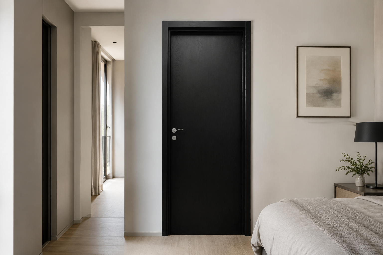 Puerta Interior Gromanti Elite Ebano -- Libre de Mantenimiento instalada en habitación