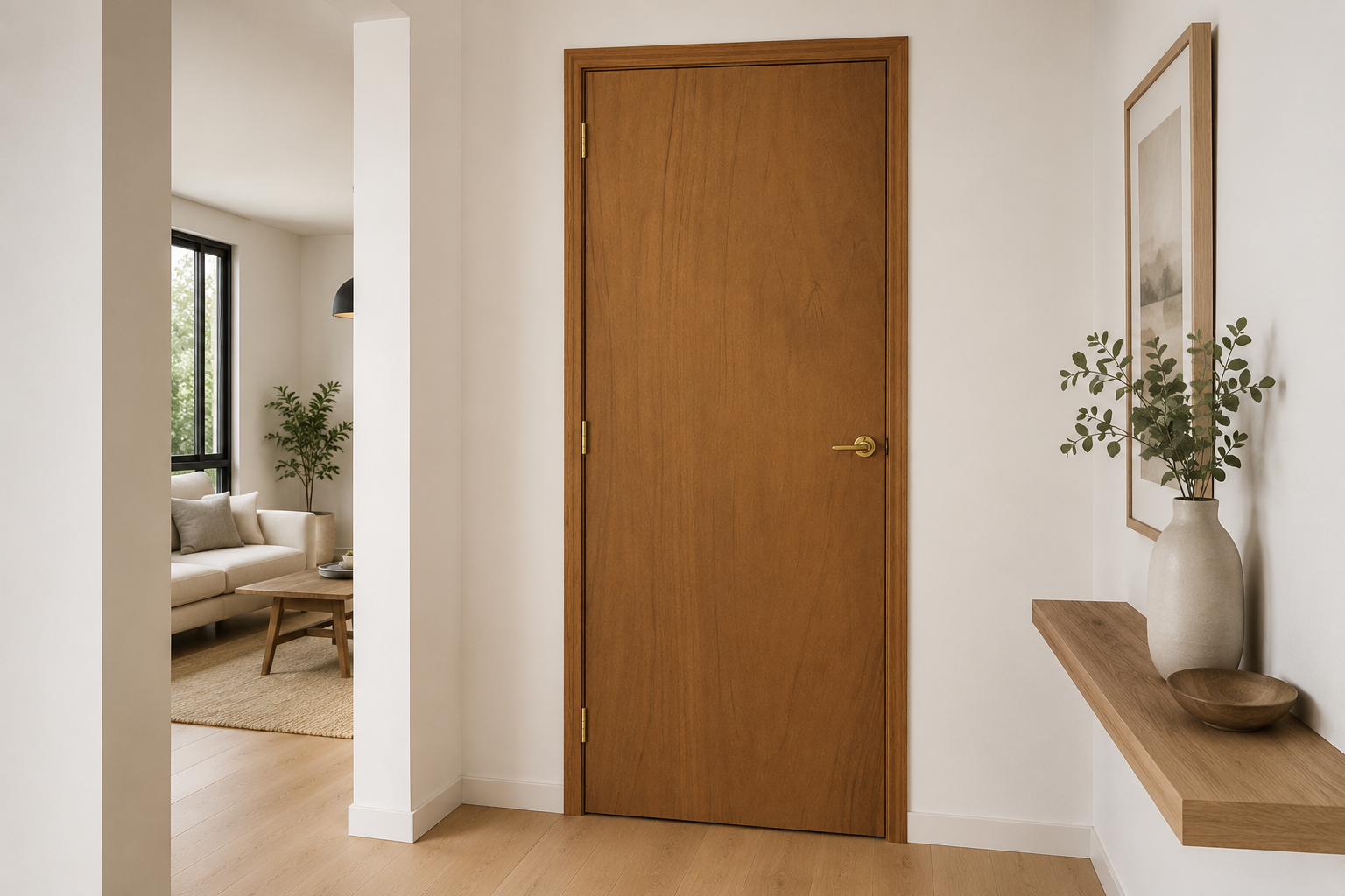 Puerta Interior Gromanti Línea Clásica #2 — Diseño con Buña Horizontal instalada en habitación