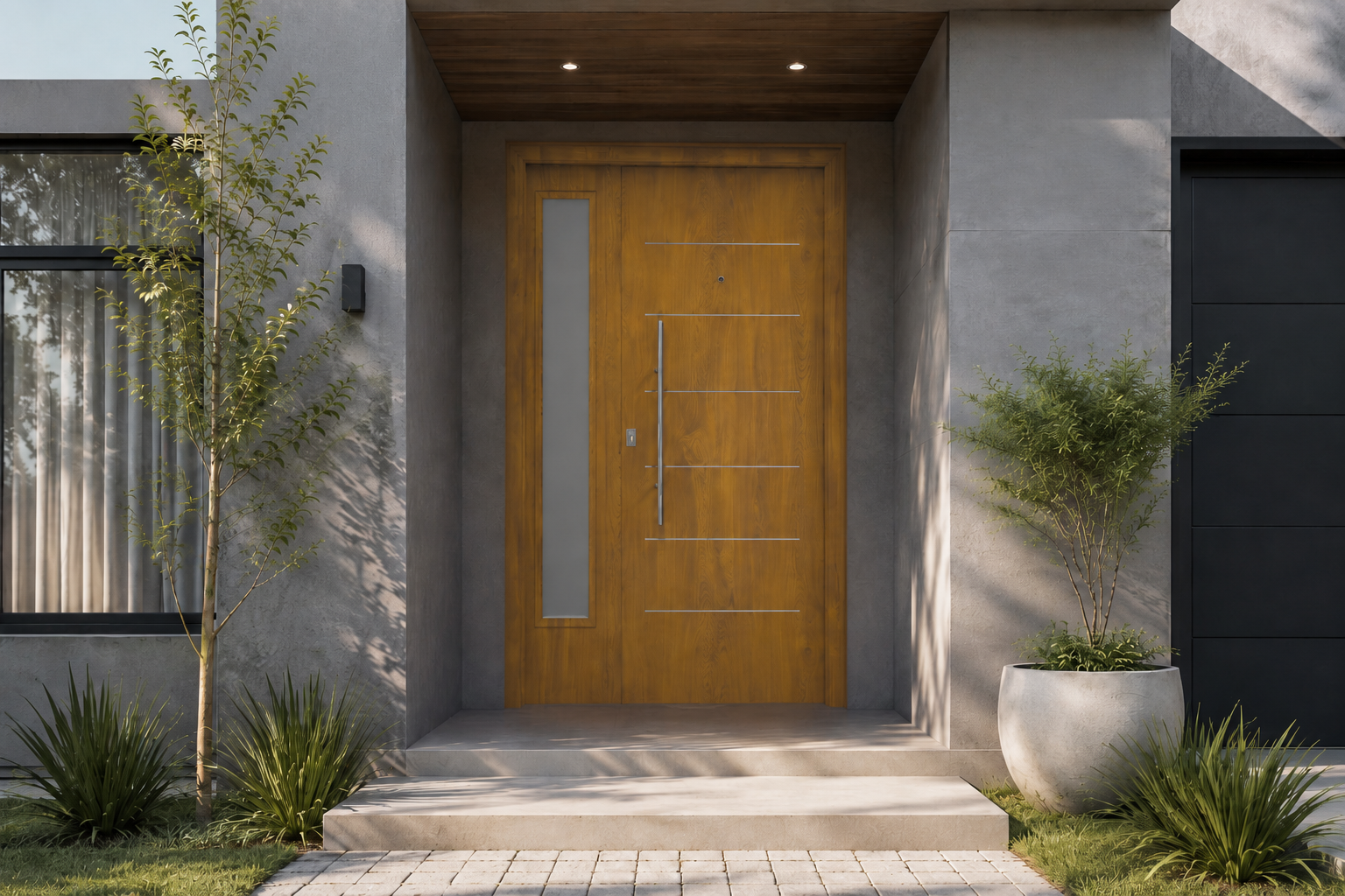 Puerta Pavir Linea Residencial Modelo 1 instalada en fachada moderna GBA
