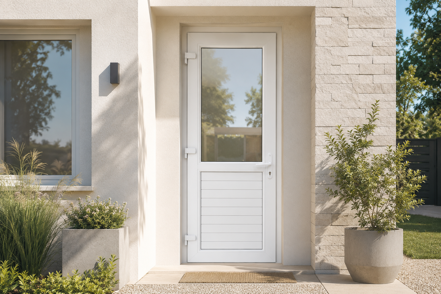 Puerta de PVC -- Aislacion Termica Superior y Diseno Blanco Contemporaneo instalada