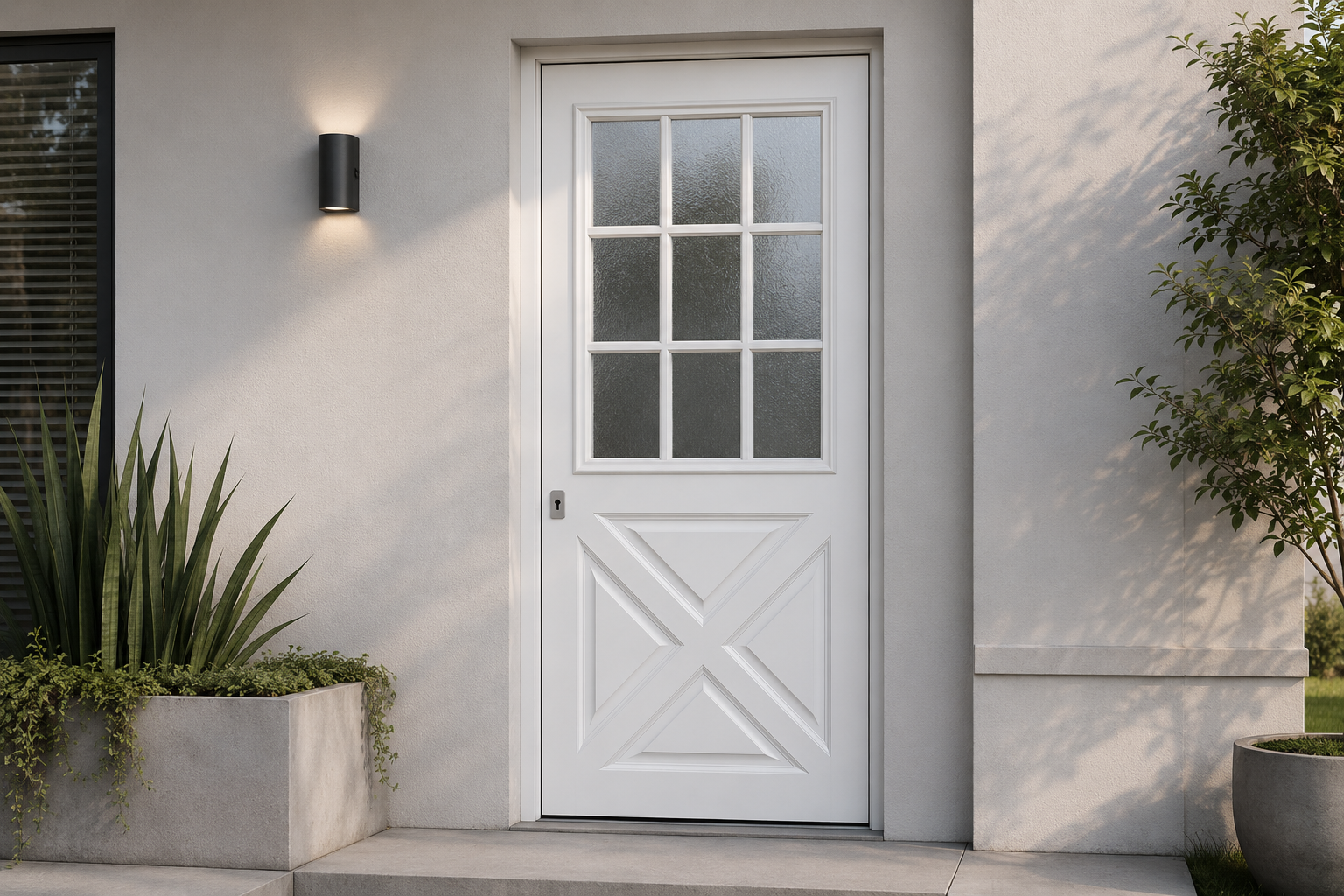 Puerta Adramet X1 instalada en fachada moderna GBA